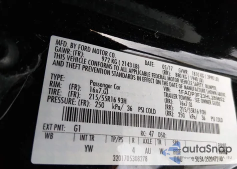 2017 Ford Focus Se z USA, uszkodzony, nr VIN 1FADP3F23HL289852